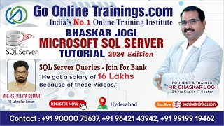 SQL Server  Queries  Joins For Bank Bhaskar Jogi  Go Online Trainings  90000 75637 [upl. by Livvi]