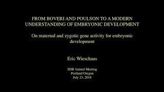 Eric Wieschaus2018 Society for Developmental Biology Lifetime Achievement Award Lecture [upl. by Hsakaa]