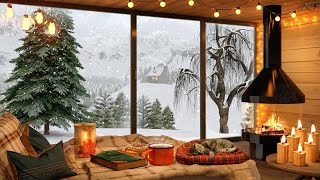 Winter Snow Mountain Cabin in Cozy Ambience with Snowfall Relaxing Wind Fireplace and Candles [upl. by Anwahsad]