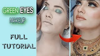 Green eyes makeup  full tutorial  glam by sana makeuptutorial [upl. by Marlin]