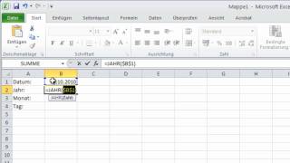 100 Excel 2010 Funktionen  Die Funktionen JAHR MONAT und TAG [upl. by Esaj]