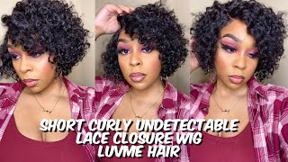 TRENDY SHORT CUT CURLY MINIMALIST UNDETECTABLE GLUELESS LACE WIG  LUVME HAIR  Lindsay Erin [upl. by Sliwa]