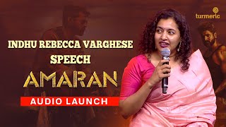 Indhu Rebecca Varghese Speech  Amaran Audio Launch  TurmericMedia [upl. by Noyr903]