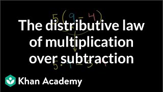 The distributive law of multiplication over subtraction  PreAlgebra  Khan Academy [upl. by Aneerahs]