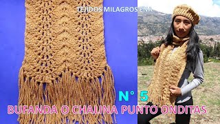 Como tejer la Bufanda N° 5 o Chalina a crochet en punto Ondas paso a paso muy Fácil y rápido [upl. by Entirb750]