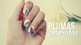 Plumas de colores en tus uñas fácil [upl. by Mercuri306]