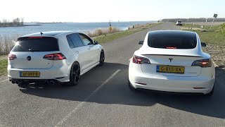 480 HP GOLF 7R TVS vs Tesla MODEL3 Performance [upl. by Houser365]