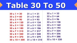 Table 30 to 50  30 se 50 tak pahada  30 to 50 Table in English  table 30 to 50 learn [upl. by Enened94]