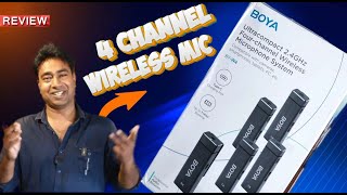 Boya BYW4 four 4 Channel Wireless Microphone System  Unboxing amp Review amp Audio Quality Test [upl. by Benge]