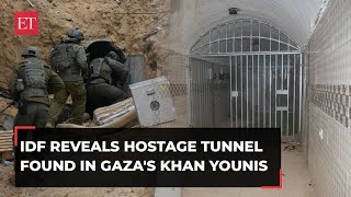 Gaza War Day 125 IDF reveals tunnel with barred cell used by Hamas to hold hostages in Khan Yunis [upl. by Ekram]