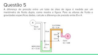 FENÔMENOS DE TRANSPORTE Aprenda a resolver um problema com um manômetro em U com 4 fluidos [upl. by Elson388]