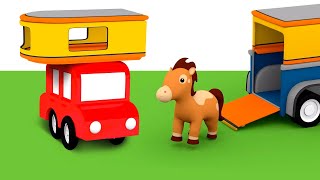 4 voitures colorées construisent un van pour le cheval Dessin animé pour enfants [upl. by Ardnauqal867]