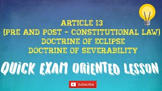 Article 13  pre and post constitution law Eclipse  seperation [upl. by Ennylyak843]