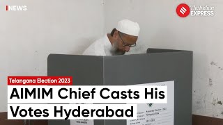 Telangana Election 2023 AIMIM President Asaduddin Owaisi Casts Vote In Hyderabad [upl. by Enicnarf]