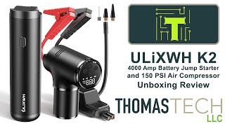 ULiXWH K2 4000 Amp Battery Jump Starter with 150 PSI Air Compressor Unboxing Review on Amazon [upl. by Ahnavas]