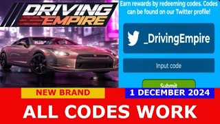 ALL CODES WORK NEW BRAND Driving Empire ROBLOX  DECEMBER 1 2024 [upl. by Altis990]