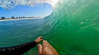 Crystal clear beach break tubes  POV RAW SURF SESSION [upl. by Atronna]