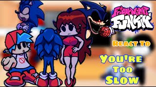 FNF Sonicexe Super High Effort Fnf React To Too Slow Awemix BFGF [upl. by Nimad]