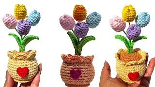 🌷 ¡Increíble Truco de Crochet Maceta de Tulipanes que Enamorará en San Valentin ¡No te lo Pierdas [upl. by Bernice957]