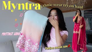 Myntra try on haul ethnic wears  saree amp kurta sets🌸 [upl. by Garap]