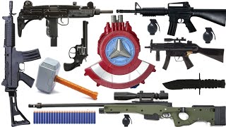 Collecting Sniper Rifles And AK 47 Captain America Nerf Gun Glock Pistol Machine Gun Revolver M16 [upl. by Irej916]