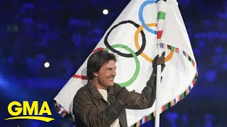 Tom Cruise performs epic stunt at Paris Olympics closing ceremony [upl. by Durante]