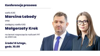 Konferencja prasowa szefa KAS Marcina Ĺobody 14 lutego 2024 r [upl. by Resay]