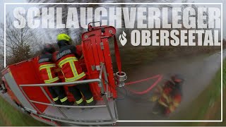 Schlauchverleger im Einsatz  Tony Brändle AG  Mitsubishi Fuso Canter  Feuerwehr Oberseetal [upl. by Hgielac]