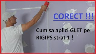 Strat 1 de GLET pe RIGIPS aplicare banda din fibra si hartie pe gips carton [upl. by Tartaglia]