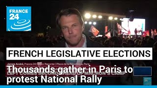 Thousands gather in Paris square to protest farright National Rally party • FRANCE 24 English [upl. by Akemat]