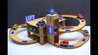 How to make a car track with lift and with Parking of cardboard [upl. by Hanway452]