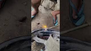 Alloy wheel repairing  Bike rim repair viralshorts welding alloywheels tvs [upl. by Gaylord78]