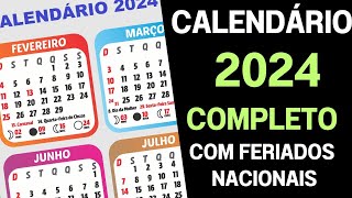 CALENDÁRIO 2024 COMPLETO COM FERIADOS NACIONAIS [upl. by Weiler920]