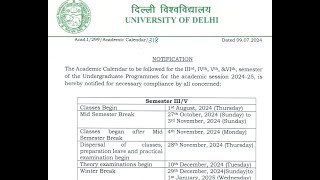 Academic calendar for monsoon session 3rd and 5th semester Delhi university regular colleges DU [upl. by Longley548]