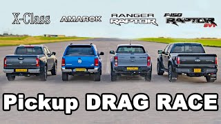 Ford F150 Raptor v Ranger Raptor v Mercedes XClass v VW Amarok DRAG RACE [upl. by Lihkin]