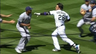 NOLAN ARENADO CHARGES THE MOUND CRAZY BRAWL IN COLORADO  04112018  1080p HD [upl. by Innoc]