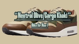 Nike Air Max 1 “Neutral OliveCargo Khaki”  Detailed look  Price [upl. by Norad]