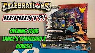 CELEBRATIONS REPRINT Opening FOUR Lances Charizard V Boxes from Walmart Restock [upl. by Brooks747]