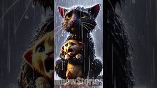 The video depicts two cats providing shelter and protection to vulnerable kittens in a rainy street [upl. by Lindberg631]