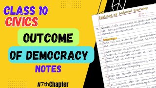 Outcome of democracy notes class 10th CBSE  political science chapter 7 handwritten notes class 10 [upl. by Bethesda]