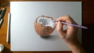 Disegno realistico effetto 3D in time lapse noce di cocco [upl. by Levenson]