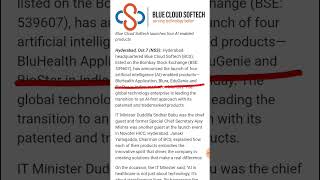 Blue Cloud Softech share latest news 🚀🚀 [upl. by Alyahs631]