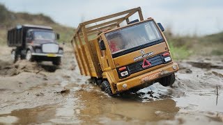 Mini Tata Truck amp Ashok Leyland Truck Stuck In Mud  Diecast Excavator amp Loader  Auto Legends [upl. by Akimit]