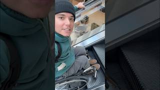 Going down the escalator backwards in my wheelchair ♿️ escalator wheelchair life lifehacks [upl. by Eluk]