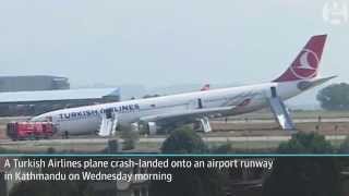 Plane crashlands on runway in Nepal [upl. by Egag]