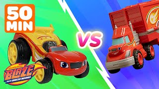 Big Rig Blaze vs Race Car Blaze 🏎️  50 Minute Toy Play  Blaze and the Monster Machines Toys [upl. by Eilsehc424]