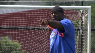 Okemos alum Carolina Panthers offensive lineman Taylor Moton hosts annual 517 Football Camp in Lans [upl. by Eloci]