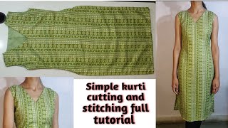 V neck cutting and stitching  Sleeveless kurti  stylish kurti cutting and stitching  Kurti design [upl. by Jarlathus588]