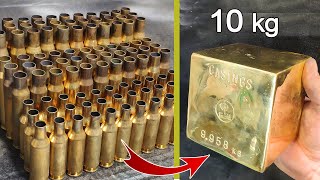 Casting huge cube  Melting cartridge cases Trash to treasure ASMR brass casting [upl. by Ahtebat]