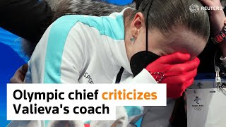 IOC chief criticizes Valievas coach for chilly reaction [upl. by Idnat793]